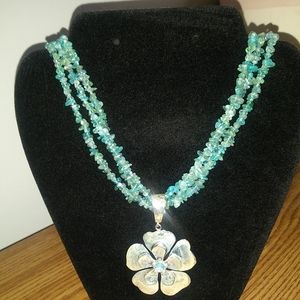 Genuine aquamarine chip necklace
